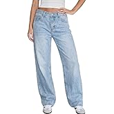 Sxidecgqi Women's Baggy Mid Low Waist Jeans Wide Straight Leg Loose Boyfriends Denim Jeans