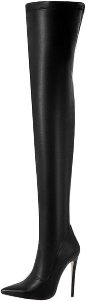 ENMAYER Women's Casting Leather Gladiter Thigh High Boots with Stiletto Heel