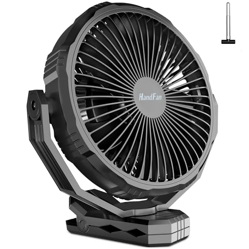 HandFan 8 Inch Large Clip Fan, 10000mAh Portable Rechargeable Wireless Fans with Sleep Timer, Battery Operated Clamp Fan, for Golf Cart Travel Tent Gym Bed Treadmill Camping Outdoors(Black)