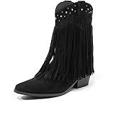 Amoji Women Western Cowboy Boots Cowgirl Mid Calf Boots Pull On D307