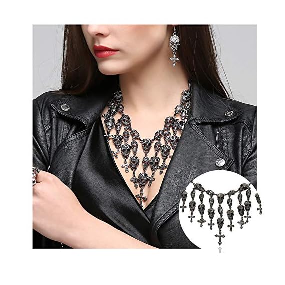 EVBEA-Layered-Skull-Cross-Necklace-Gothic-Statement-Choker-Pendant-Necklace-Black