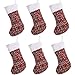 SANNO 16 inch 6 pcs Christmas Stockings,Plaid Red Tartan Stocking Craft Socks with Traditional Snowflake Design,Bulk Gifts Holder Hanging Decoration Holiday Ornament