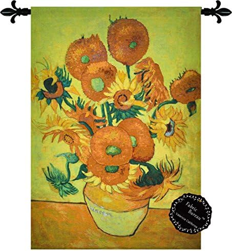 Fabric Bureau Beautiful Vincent Van Gogh Sunflowers 27" X 35" Fine Tapestry Jacquard Woven Wall Hanging Art Decor