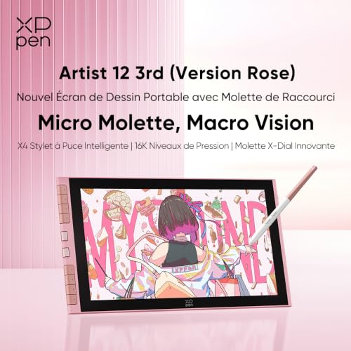 XPPen Artist 12 3rd Tablette Graphique avec Écran 11.9 Pouces - Rose | X4 Stylet Avancé | 16384 Niveaux | Écran Anti-reflet | Portable et Léger | Compatible Multi-systèmes | Design Rose Élégant