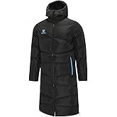 KELME Men's Long Parka Winter Coats, Windproof Hooded Soccer Jacket, Stadium Outdoor Cold Weather Warm Outerwear