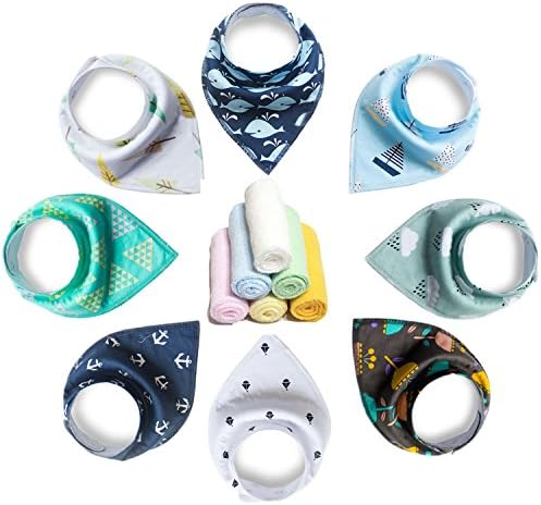 Noble Arthur 8 Pack Baby Bandana Drool Bibs, Super Soft and Absorbent , 100% Organic Cotton (Boys)