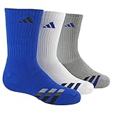 adidas Boys Cushion Crew Socks (Pack of 3), Bold Blue/Black - White/Bold Blue - Heathered Light Onix/Bold Blue, Large