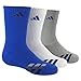 adidas Boys Cushion Crew Socks (Pack of 3), Bold Blue/Black - White/Bold Blue - Heathered Light Onix/Bold Blue, Large