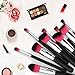 Qivange Makeup brushes, Kabuki Flat Top Liquid Foundation Face Blending Eyeshadow Makeup Brush Set(Black with Red,10pcs)