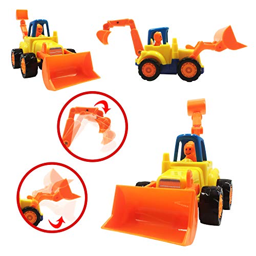 Scientoy Toy Cars, 7 pcs Construction Vehicles, Friction Power Cars Set for Kids, Excavator, Bulldozer,Tractor, Dump Tuck,Cement Mixer Toy Truck, Roller, Best Car Toys for 1 2 3 Year Old