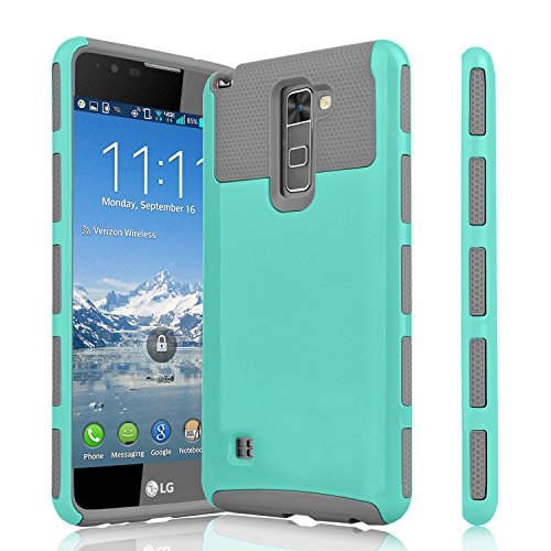 LG Stylo 2 Plus Case, LG Stylus 2 Plus Case, Tinysaturn(TM) [Ymars Series] [Mint / Gray] Shock Absorbing Slim Plastic Shell Rubber Impact Defender Cover Case For LG G Stylo 2 Plus MS550 K530 K535