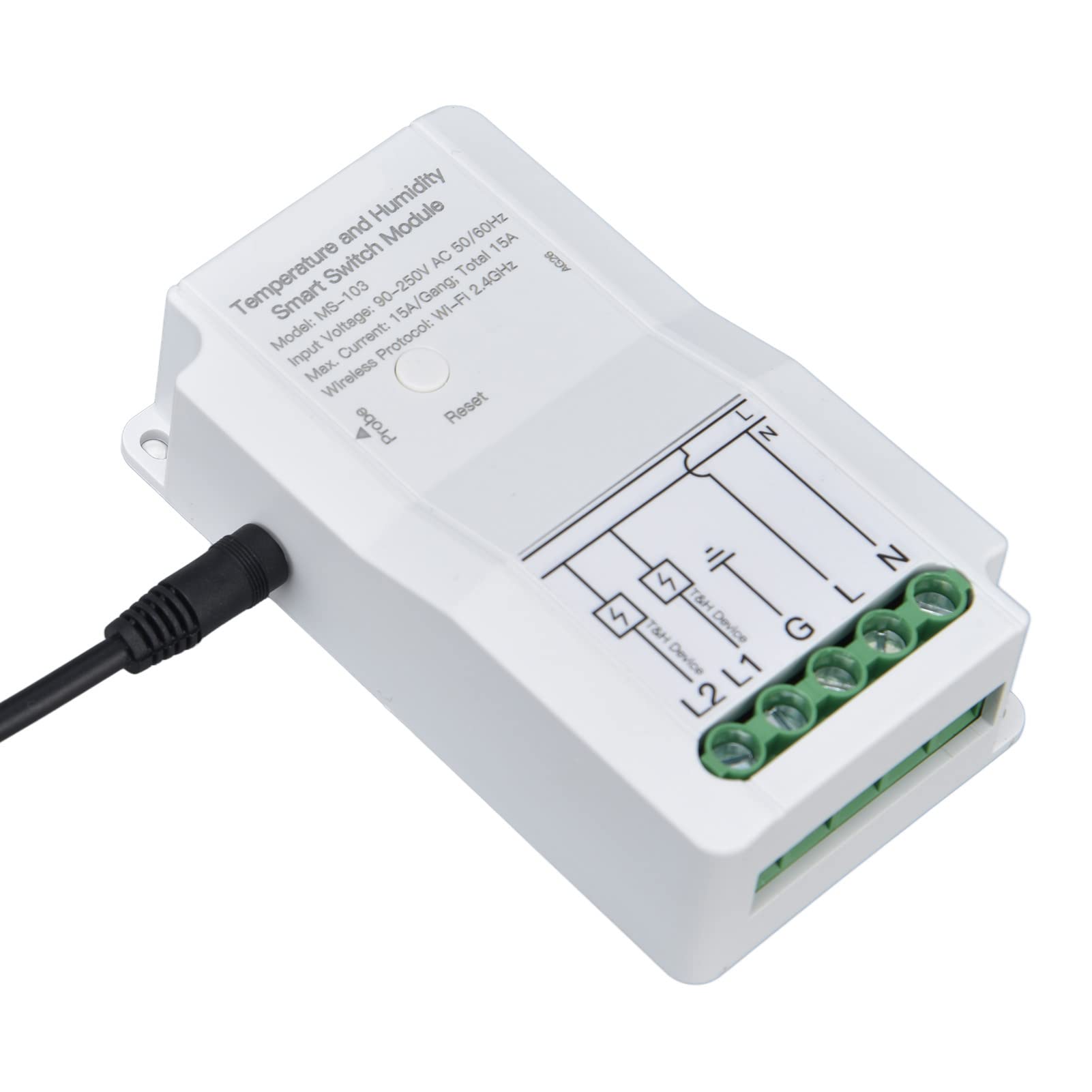 Shanrya Humidity Monitor, Dual Relay Output Automatic Intelligent Wireless Temperature Humidity Switch Module with Temperature Probe for Tuya for Plants, Soils, Fish Tank Water Temperature