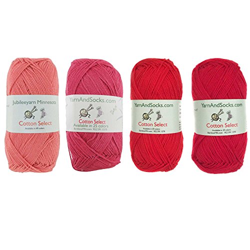 Cotton Select Sport Weight Yarn Color Palette Pack - 100% Fine Cotton - Shades of Red - 4 Skeins