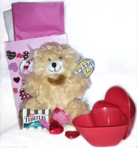 Valentine's Day Gift Set Bag for Her: 8" Teddy Bear, Sweet Scented Cupcake Candle, Heart Shaped Ice Cream Bowls - Great Gifts for Wife, Girlfriend, Mother, Daughter