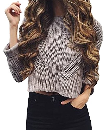 Imily Bela Women s Casual Long Sleeve Knit Short Crop Pullover Tops Jumper Sweater Blouse