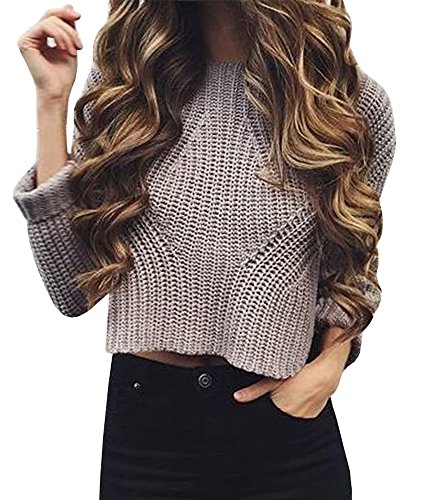 Imily Bela Women's Casual Long Sleeve Knit Short Crop Pullover Tops Jumper Sweater Blouse