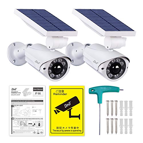 Solar Powered Motion Sensor Security Light Outdoor -BNT 800Lumens 8 LED Spotlight 5-Watt Solar Lights with Red Light Mode Wireless Solar Flood Light for Porch Garden Patio Driveway,Pack of 2 (White)