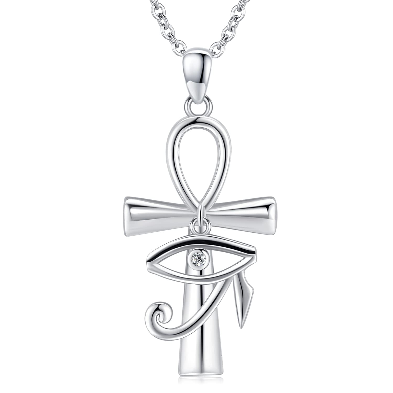 Midir&Etain Ankh Necklace 925 Sterling Silver Eye Of Horus Pendant Necklace Ankh Cross Protection Necklace Egyptian Jewellery Gifts for Women Mother