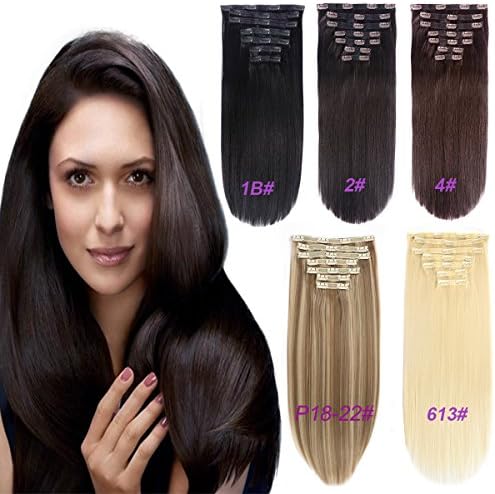 7 Pieces Clip In Hair Extensions 20 Clips Silicone Triple Weft Synthetic Clip On Ins HairPieces Straight Curly Body Wave Wavy (20" Straight 140g, 2 Dark Brown)