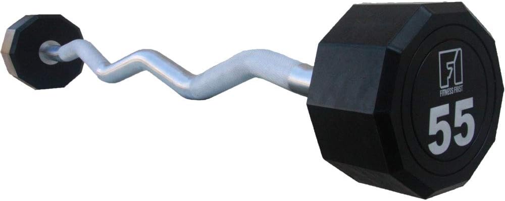 Fitness First 10-Sided Fixed Urethane Encased EZ Curl Barbell 25-115 lbs : Sports & Outdoors