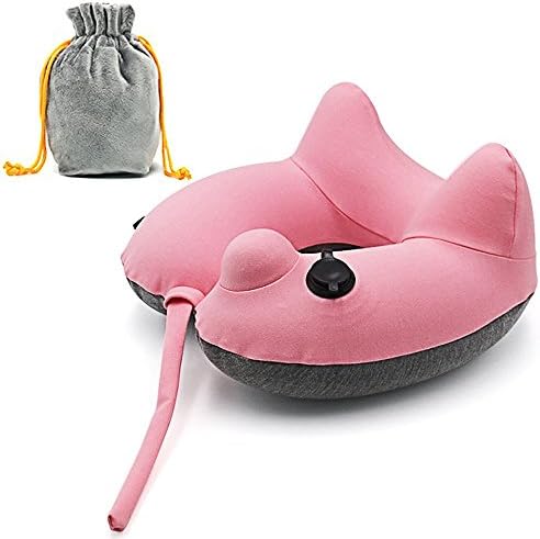 Inflatable Travel Neck Pillow,Huatop Compact U Shaped Travel Pillows for Airplanes,Car, Train Travel with Packsack (Pink)