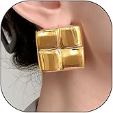 Gold Chunky Rectangle Statement Earring,Simple Silver Large Square Stud Earrings,Geometric Trendy Button Earring Simple Jewelry Gifts for Women
