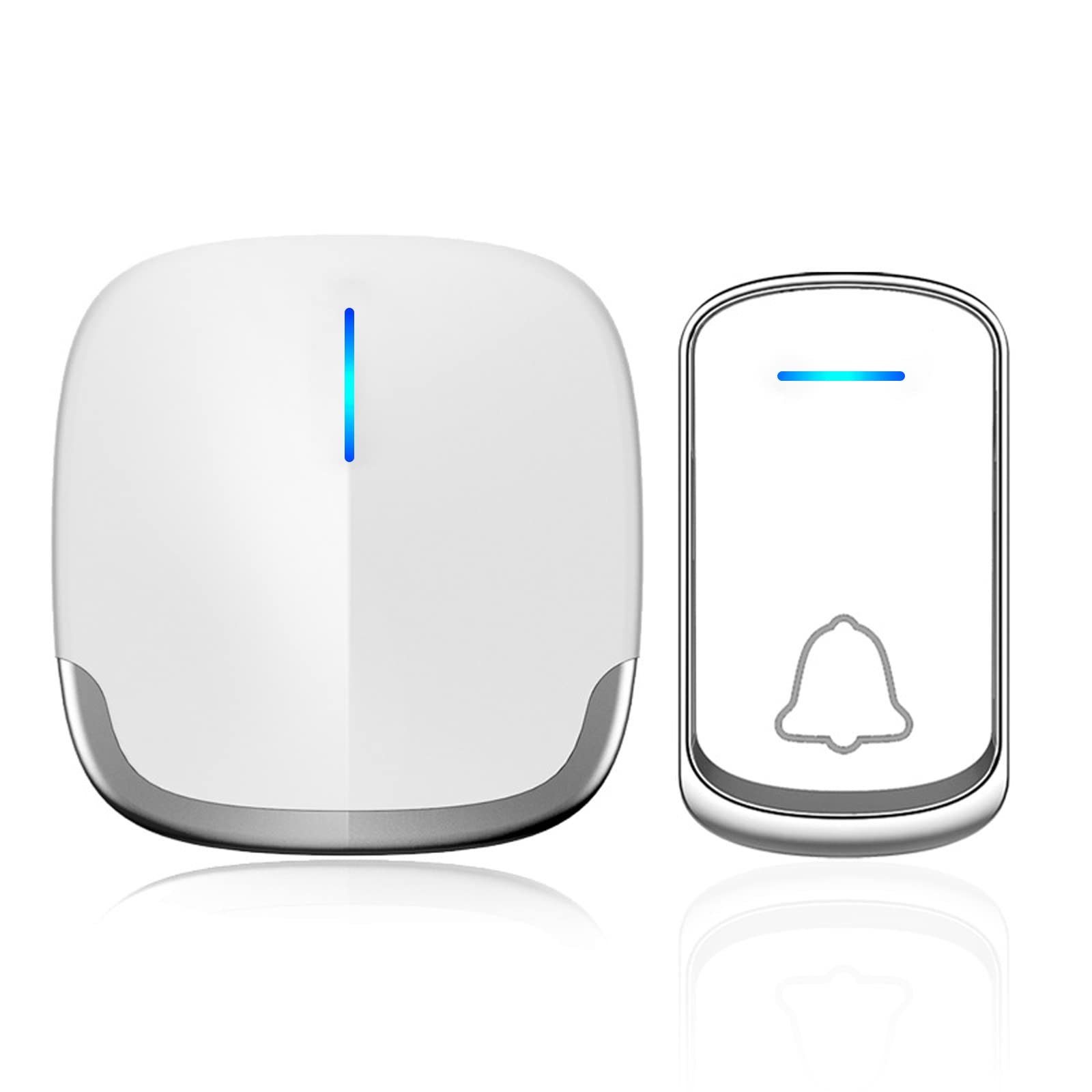 Wireless Doorbell, Waterproof Plug in Cordless Door Chime Kit, 300m Range 58 Chimes, 5-Level Volume & Blue Light (1T1)