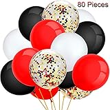 80 Pieces Pirate Party Balloons Set Confetti Balloons Latex Balloons for Birthday Baby Shower Wedding Graduation 4th of July Decorations, 12 Inch (Red, Black, White)