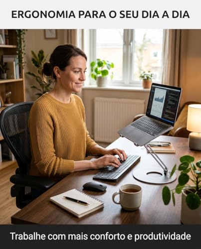 Suporte para Notebook Ajustável - Giratório 360° Ergonômico em Alumínio - Base Antiderrapante - Dobrável - Articulado - Compacto - Compatível com Notebook; Tablet; Laptop; MacBook; até 17”
