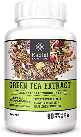 Green Tea Extract EGCG Vegetarian Supplement with Advanced Antioxidants – Vegan Capsules Aids in Natural Weight Loss - Heart Health - Boost Metabolism and Energy – Decaffeinated – 90 Pills