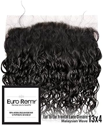 EURO REMY Brazilian Virgin 100% Unprocessed Human Hair Extensions - 13x4 Silk Lace Frontal Closure Free Part - Malaysian Wave - 10 inches Natural
