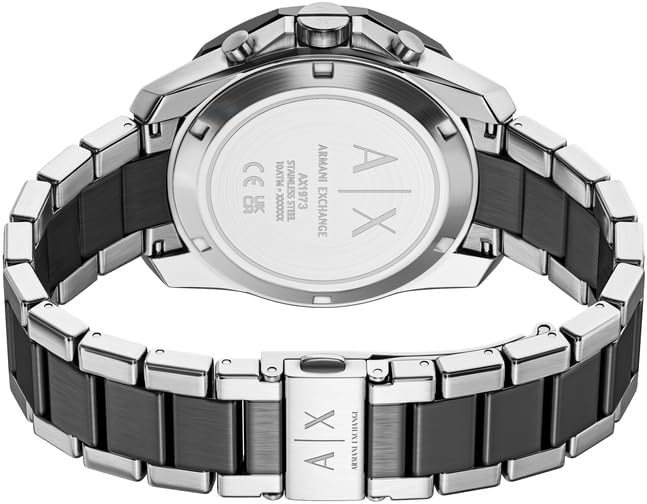 Herren 44MM Silberfarbener Edelstahl Uhr, AX1973
