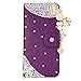 iPhone 6 Plus Case Wallet (5.5 Inch) - Mavis's Diary 3D Handmade Bling Crystal Love Heart Pendant Sparkle Rhinestone Diamond Flowers PU Leather with Card Holders Magnetic Flip Folio Cover (Purple)