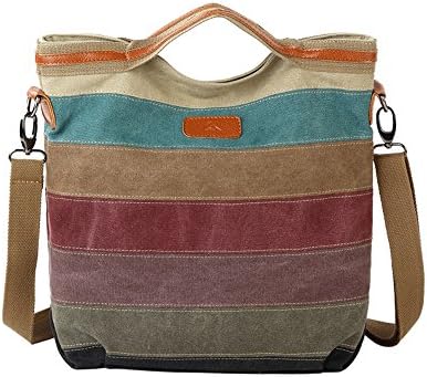 ZIIPOR Canvas Handbag Multi-Color Striped Lattice Cross Body Shoulder Bag Purse for Women