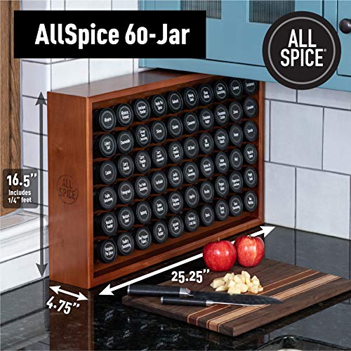 AllSpice Wooden Spice Rack, Includes 60 4oz Jars- Oak