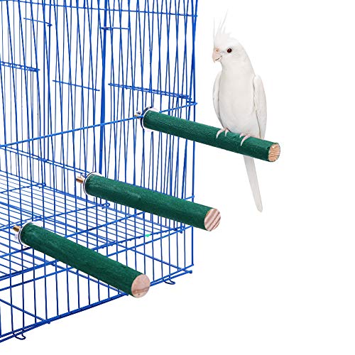 QBLEEV Bird Sanded Perch, Bird Stand for Cage, Wooden Parrot Rough Surface Stand, Trim Nail Exercise Foot Toys- 3 Pack -5.9 inch Length- Diameter 0.7 inch(Bird Cage Not Include)