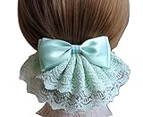 Korean Style Elegent Lace Bow Bowknot Pearl Mesh Elastic Snood Net Hairnets Barrette Hair Clip Accessories Decor Bun Cover Pink , Two ways to wear
