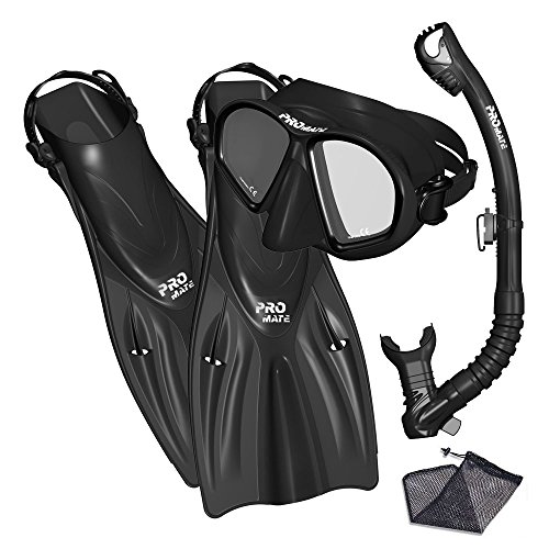 Promate Snorkel Set Snorkeling fins mask and Dry Snorkel Gear Bag Set for Adult Youth Snorkeling Set