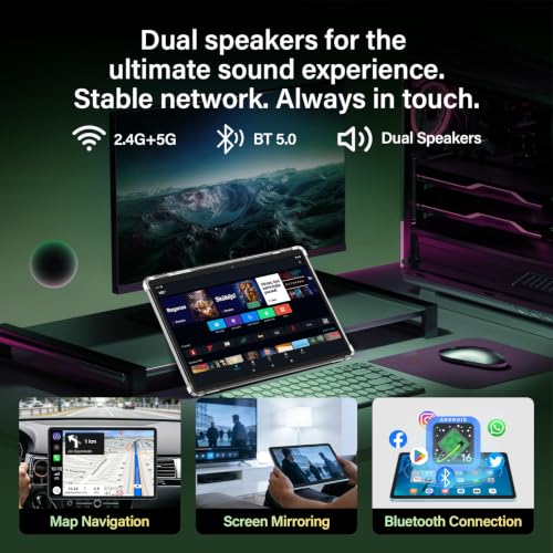 Android 10 inch Tablet with Keyboard - Android 16 tablet PC with 32GB+256GB+2TB Expand, Electronic Tablet with 8-Core, Gemini AI, WiFi, 8000mAh, GPS, 2-in-1 Tablet with Case/Mouse/Stylus(Black Case)