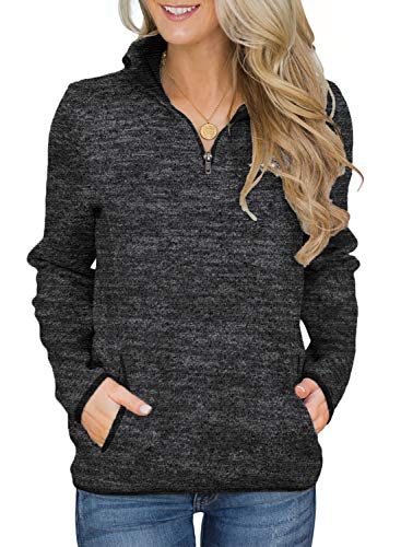 AlvaQ Women Juniors Winter Long Sleeve 1/4 Zipper Pullover Tops Tunic Sweatshirts Outwear Fall Clothing Plus Size Black 2X