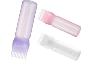 Amzlysdok 3PCS Root Comb Applicator Bottle 6oz,Hair Oil Applicator with Graduated Scale, Hair Oiling Bottle Brush for Home or Salon Use（3 Colors