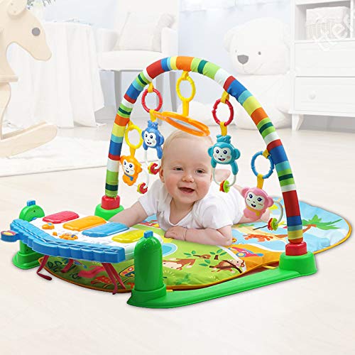 WYSWYG Baby Gym Jungle Musical Play Mats for Floor, Kick and Play Piano Gym Activity Center with Music, Lights, and Sounds Toys for Infants and Toddlers Aged 0 to 6 to 12 Months (Blue)