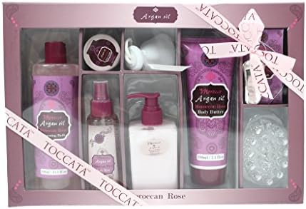 Moroccan Argon Oil Rose 8 Piece Foaming Bath and Body Butter Lotion Mist Cream Gift Set