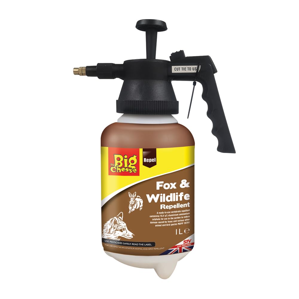 The Big Cheese Fox & Wildlife Repellent – 1 L Pressure Sprayer. Ready-to-Use Pump Action Sprayer. Humane Deterrent. Ideal for Gardens, Flowerbeds, Vegetable Patches and Patio Areas