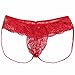 FEESHOW Men's Lace Jockstrap Briefs Bikini Thong G String Underwear T Back Red X-Large(Waistline 28.0-37.0