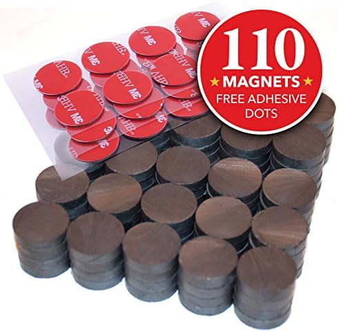Hold True Ceramic Round Disc Magnets - 110 pcs with 24 Upgraded Adhesive Dots - Industrial Strength Ferrite Magnet for Fridge, Craft, Hobby, School, Heavy Duty, Bulk Grade 5 (3/4inch) w/ 3M Dots!