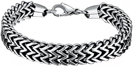 OneQuarter Stainless Steel Men's Link Bracelet 12MM Two-Strand Chain Bracelets Silver Punk Biker Bracelet Gifts for Dad Boyfriend Husband