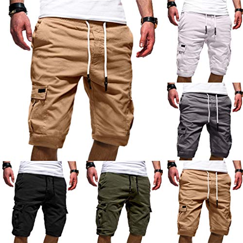 Men's Sport Pure Color Bandage Trousers Loose Sweatpants Drawstring Shorts Pant White