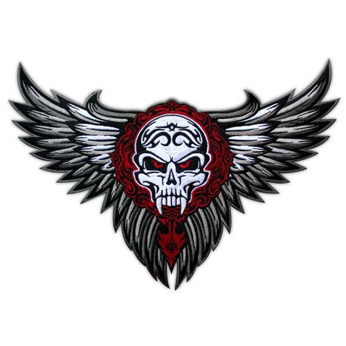 VENICEBEE Winged Skull Wings Tribal Tattoo Biker Jacket Rider Vest Embroidered Patch Size L by