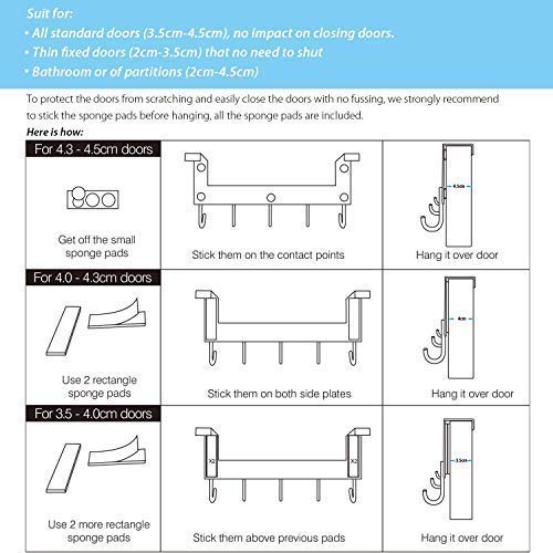 ACMETOP Over The Door Hook Hanger, Heavy-Duty Organizer for Coat, Towel, Bag, Robe - 5 Hooks, Aluminum, Matte Finish (Gray) - Thumbnail 6